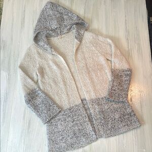 Hem & Thread Gray and Cream Hooded Cardigan